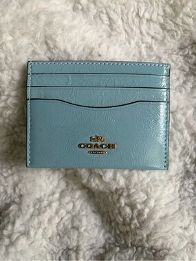 Coach Powder Blue Leather ID Card Holder with Gold Logo